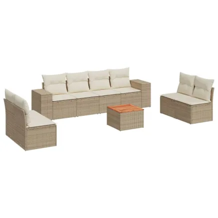 Salon de jardin avec coussins 9 pcs beige résine tressée 2
