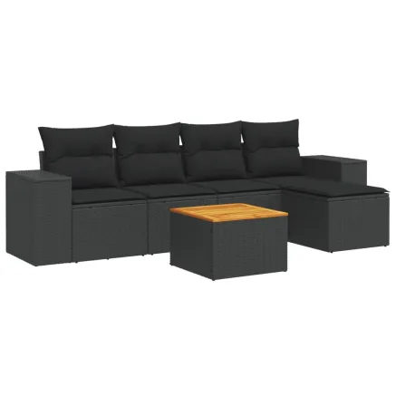 Salon de jardin 6 pcs avec coussins noir résine tressée 2