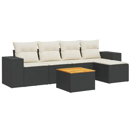 Salon de jardin 6 pcs avec coussins noir résine tressée 2