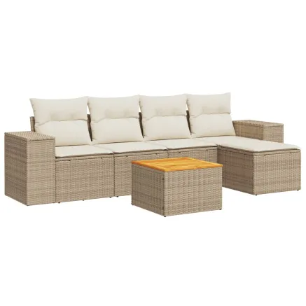 Salon de jardin avec coussins 6 pcs beige résine tressée 2