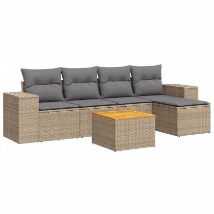 Salon de jardin avec coussins 6 pcs beige résine tressée 2