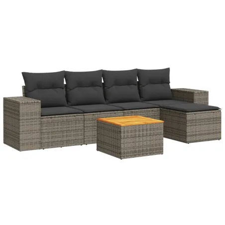 Salon de jardin 6 pcs avec coussins gris résine tressée