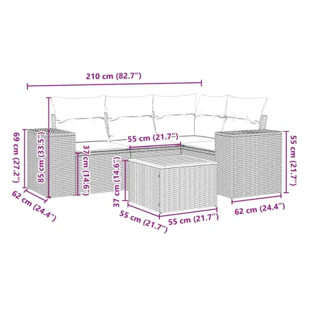 Salon de jardin 5 pcs avec coussins noir résine tressée