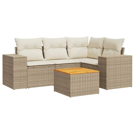 Salon de jardin avec coussins 5 pcs beige résine tressée 2