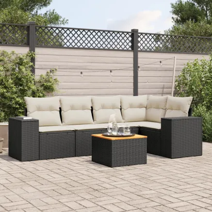 Salon de jardin 6 pcs avec coussins noir résine tressée