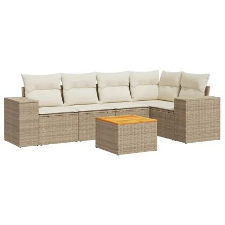 Salon de jardin avec coussins 6 pcs beige résine tressée 2