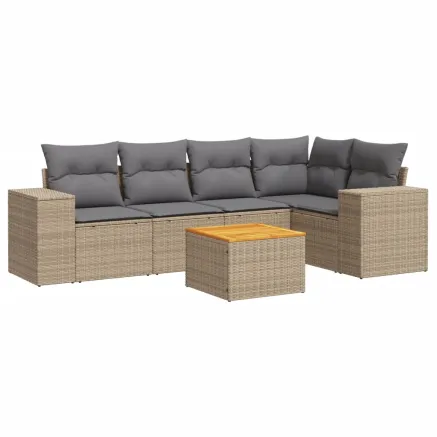 Salon de jardin avec coussins 6 pcs beige résine tressée 2
