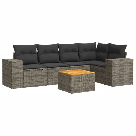 Salon de jardin 6 pcs avec coussins gris résine tressée 2