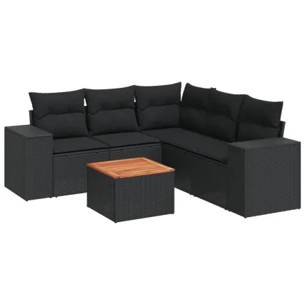 Salon de jardin 6 pcs avec coussins noir résine tressée 2