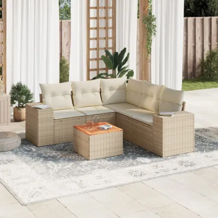 Salon de jardin avec coussins 6 pcs beige résine tressée