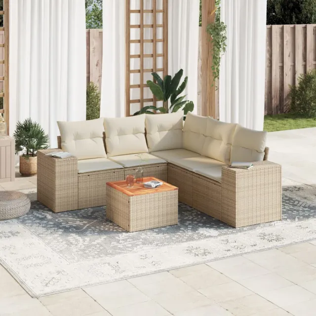 Salon de jardin avec coussins 6 pcs beige résine tressée