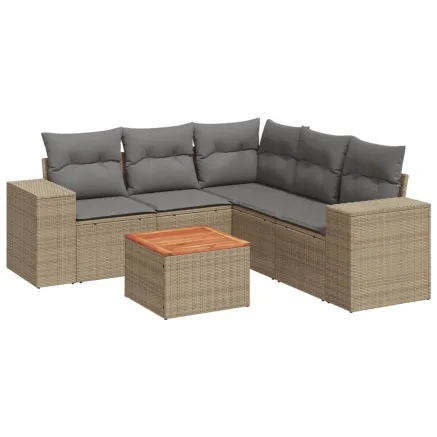 Salon de jardin avec coussins 6 pcs beige résine tressée 2
