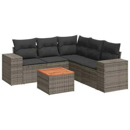 Salon de jardin 6 pcs avec coussins gris résine tressée 2