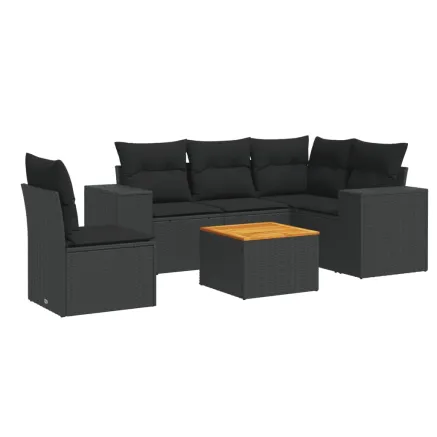 Salon de jardin 6 pcs avec coussins noir résine tressée 2