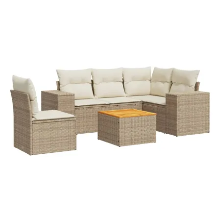 Salon de jardin avec coussins 6 pcs beige résine tressée 2