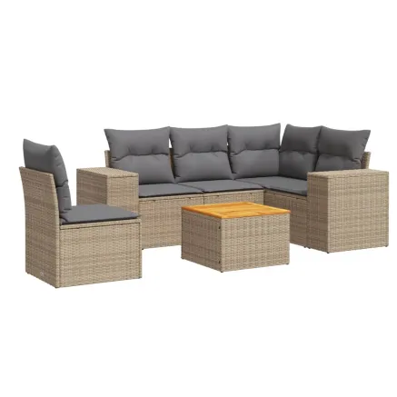 Salon de jardin avec coussins 6 pcs beige résine tressée 2