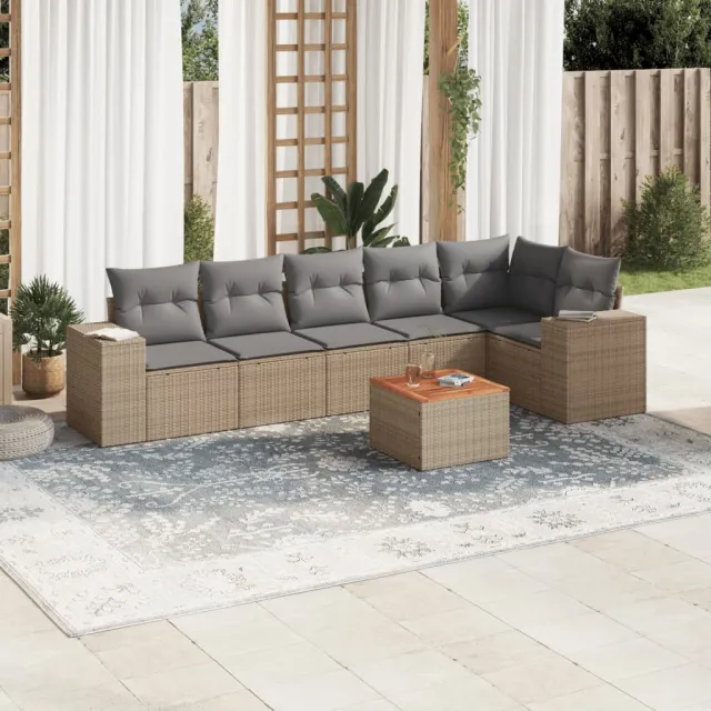 Salon de jardin avec coussins 7 pcs beige résine tressée
