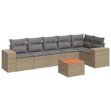 Salon de jardin avec coussins 7 pcs beige résine tressée 2