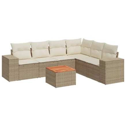 Salon de jardin avec coussins 7 pcs beige résine tressée 2