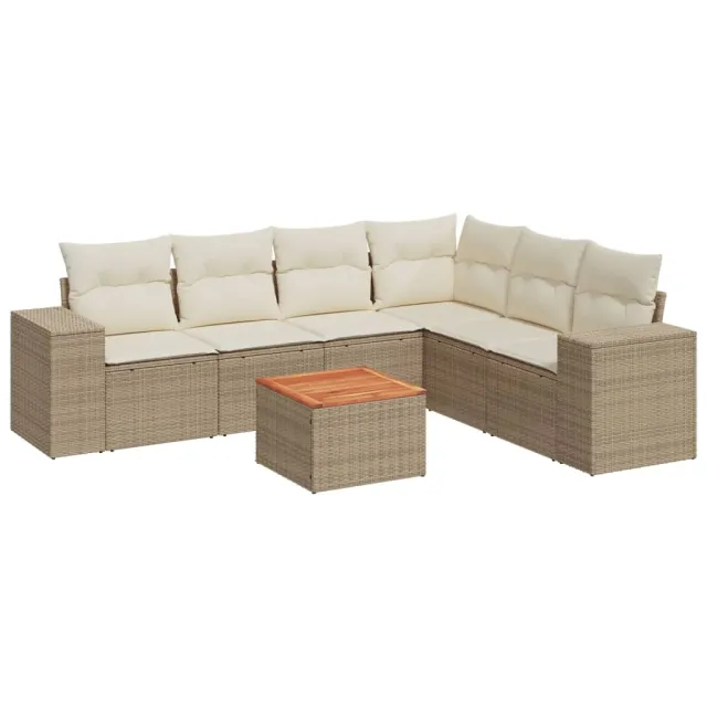 Salon de jardin avec coussins 7 pcs beige résine tressée