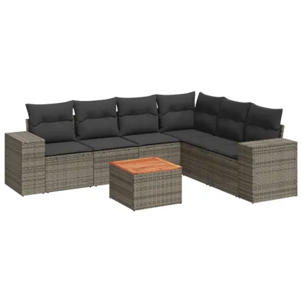 Salon de jardin avec coussins 7 pcs gris résine tressée 2