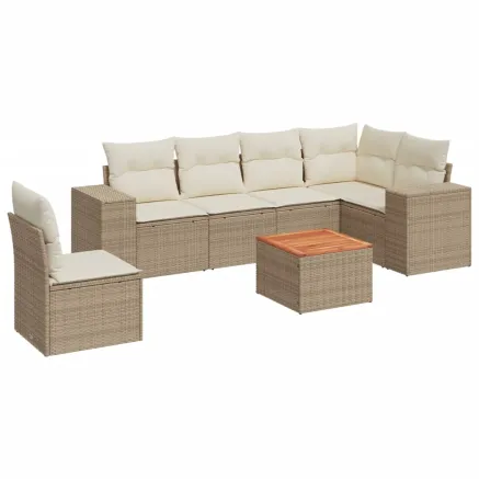 Salon de jardin avec coussins 7 pcs beige résine tressée 2