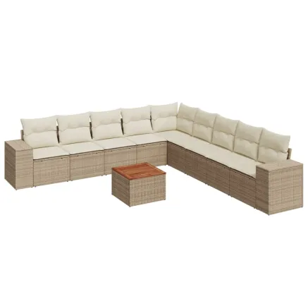 Salon de jardin avec coussins 10 pcs beige résine tressée 2