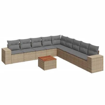 Salon de jardin avec coussins 10 pcs beige résine tressée 2