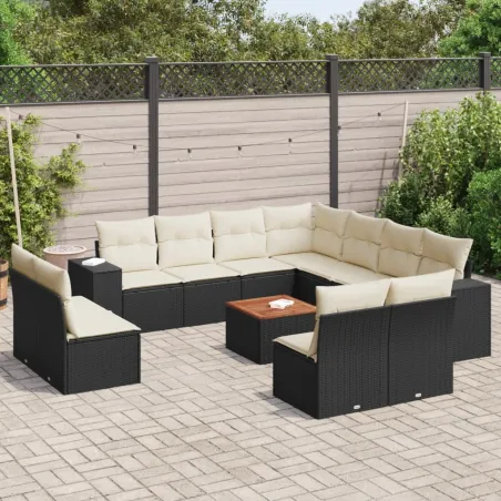 Salon de jardin 12 pcs avec coussins noir résine tressée