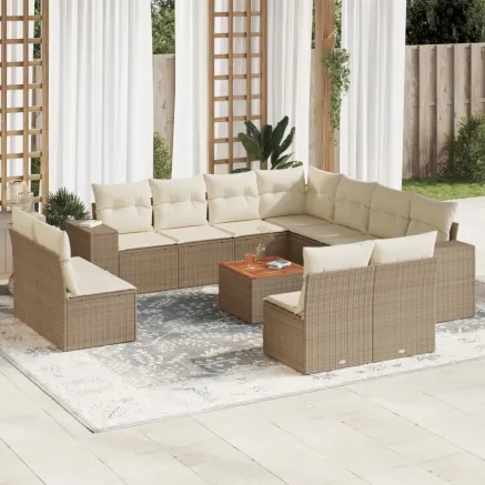 Salon de jardin avec coussins 12 pcs beige résine tressée