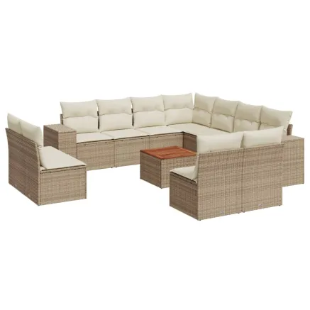 Salon de jardin avec coussins 12 pcs beige résine tressée 2