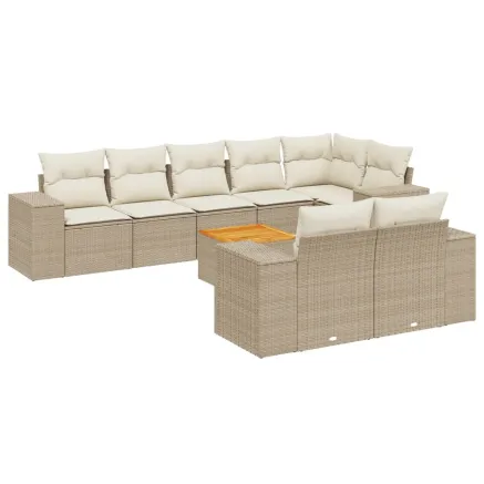 Salon de jardin avec coussins 9 pcs beige résine tressée 2