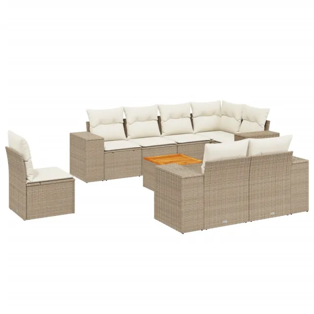 Salon de jardin avec coussins 9 pcs beige résine tressée