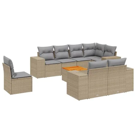 Salon de jardin avec coussins 9 pcs beige résine tressée