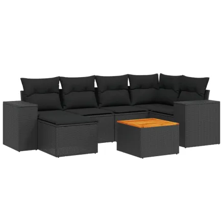 Salon de jardin 7 pcs avec coussins noir résine tressée 2