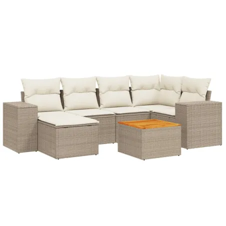 Salon de jardin avec coussins 7 pcs beige résine tressée
