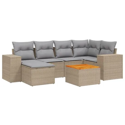 Salon de jardin avec coussins 7 pcs beige résine tressée 2