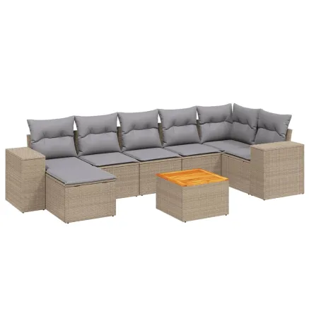 Salon de jardin avec coussins 8 pcs beige résine tressée 2