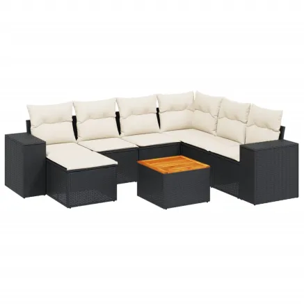 Salon de jardin 8 pcs avec coussins noir résine tressée 2
