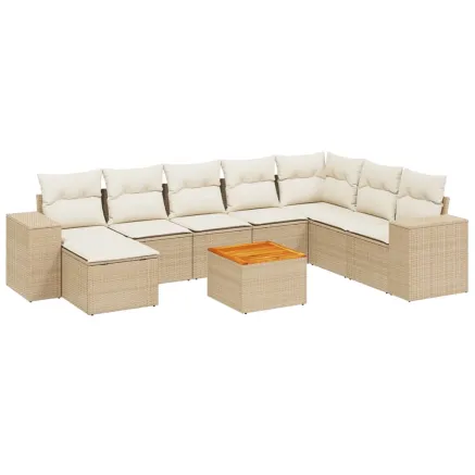 Salon de jardin avec coussins 9 pcs beige résine tressée 2