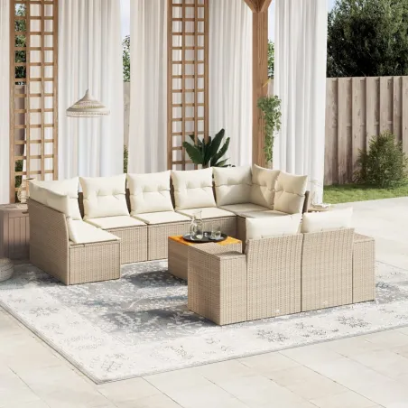 Salon de jardin avec coussins 10 pcs beige résine tressée