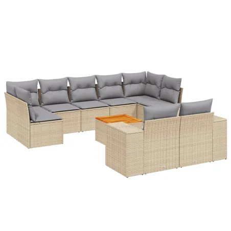 Salon de jardin avec coussins 10 pcs beige résine tressée