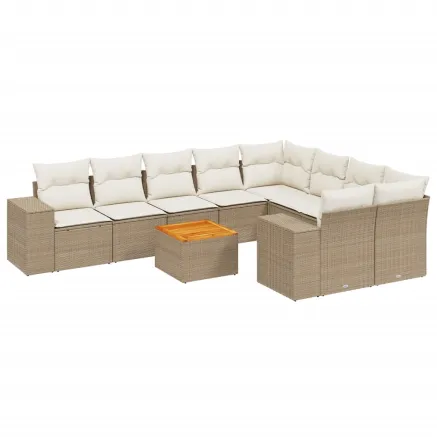 Salon de jardin avec coussins 10 pcs beige résine tressée 2