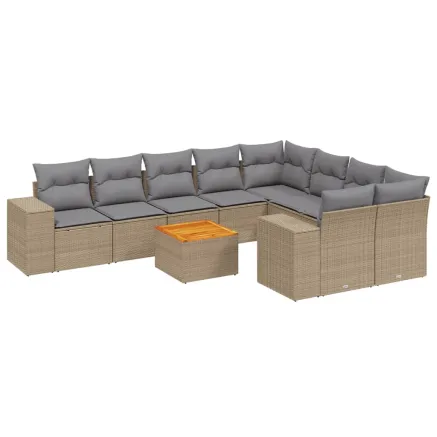 Salon de jardin avec coussins 10 pcs beige résine tressée 2