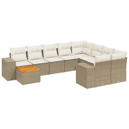 Salon de jardin avec coussins 10 pcs beige résine tressée 2