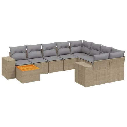 Salon de jardin avec coussins 10 pcs beige résine tressée 2