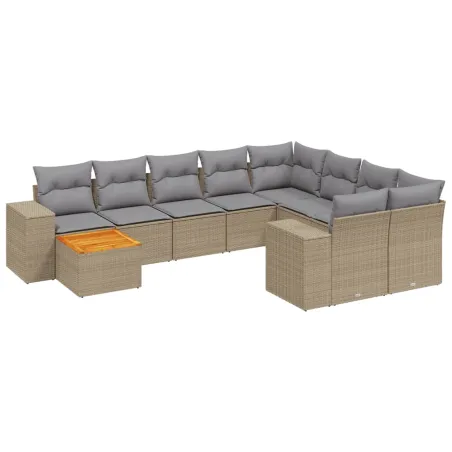 Salon de jardin avec coussins 10 pcs beige résine tressée