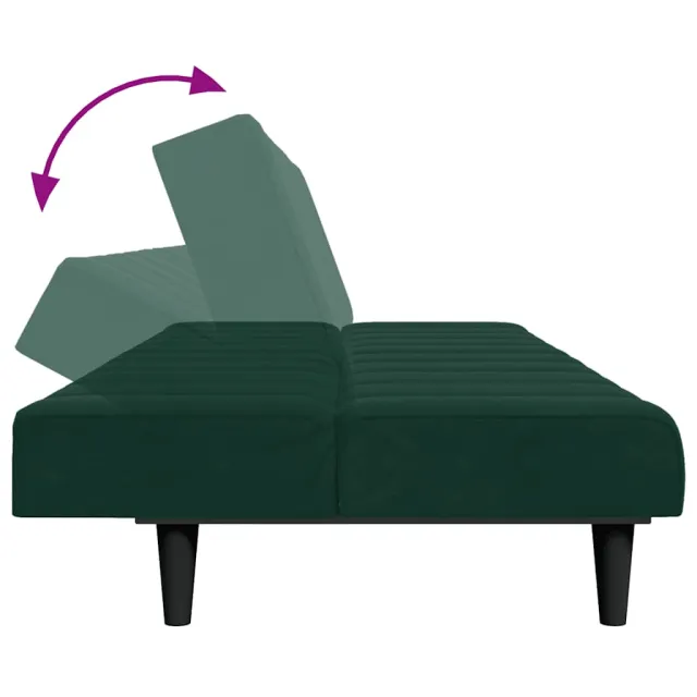 Canapé-lit à 2 places avec repose-pied vert foncé velours