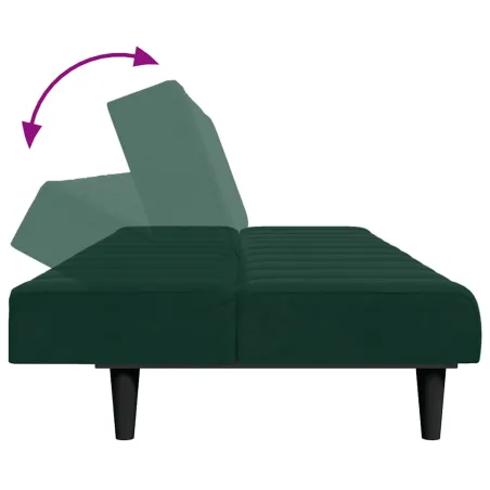 Canapé-lit à 2 places avec repose-pied vert foncé velours