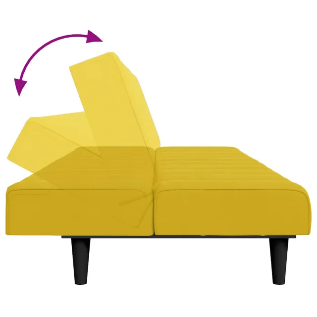 Canapé-lit à 2 places avec repose-pied jaune velours